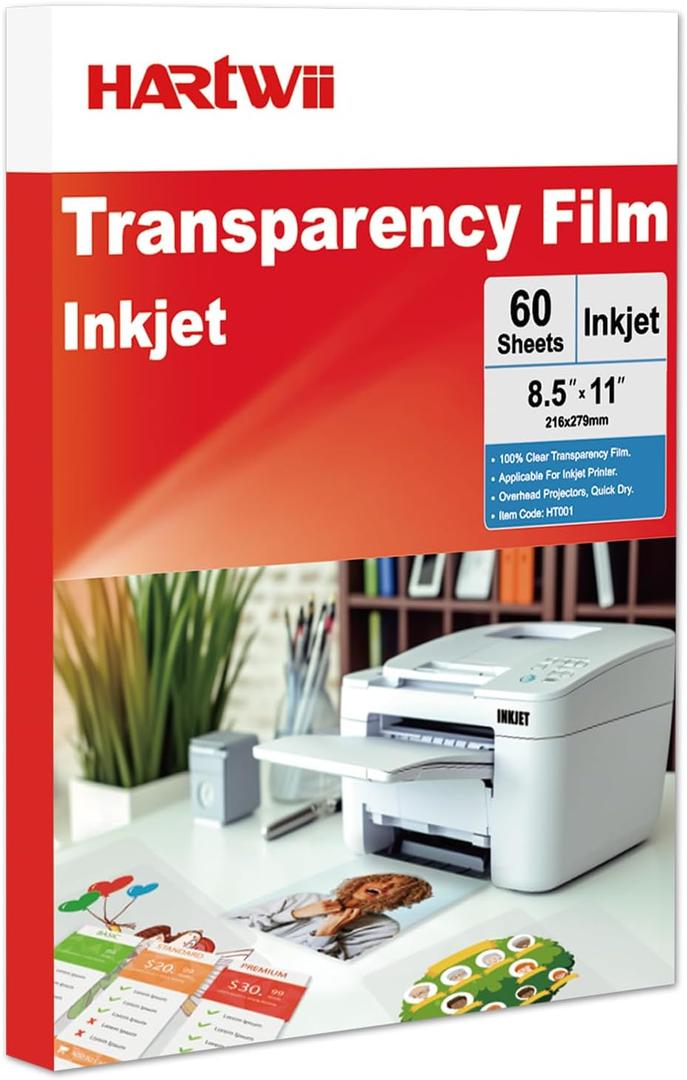 Inkjet Transparency Film 60 Sheets 100% Clear Overhead Projector Film for Inkjet Printers 8.5x11 Inches Thick Acetate Sheets Clear Transparent Paper for Overhead & Screen Printing