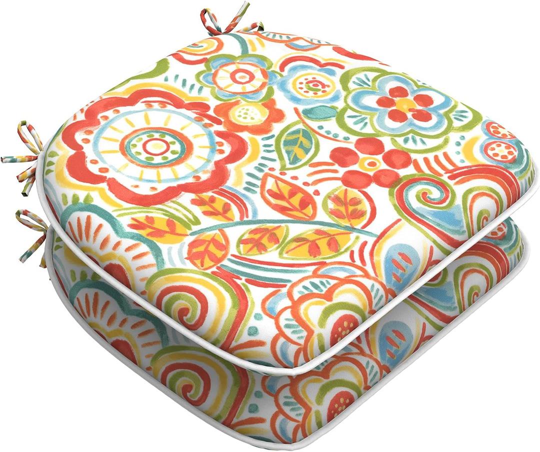 LVTXIII Set of 2 Outdoor Chair Cushions for Patio Furniture, Water Repellent Patio Chair Cushions 17"x16" with Ties, U-Shaped Dining Chair Pads for Garden Kitchen Use, Flower Multi