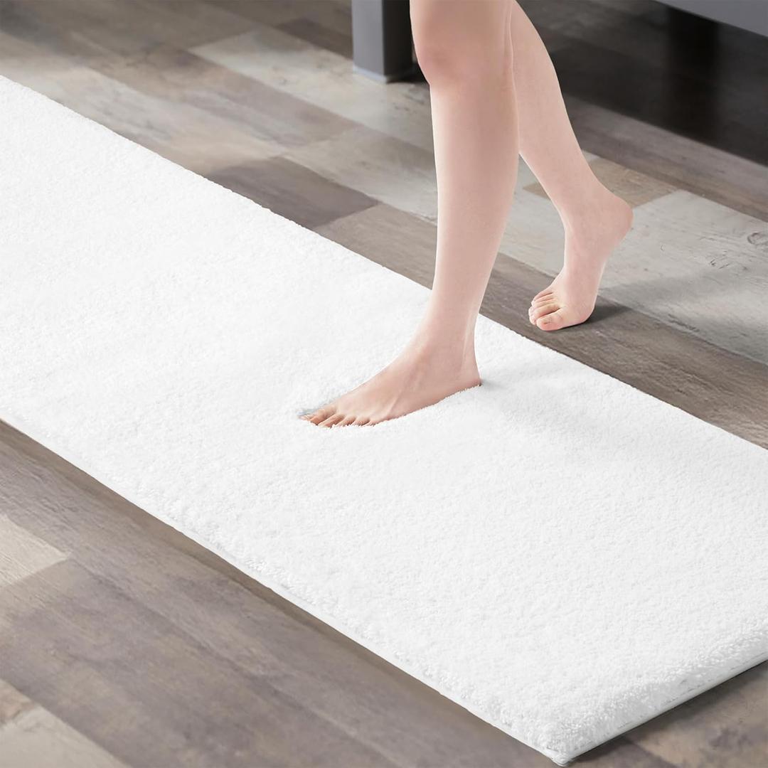 MADISON PARK SIGNATURE Marshmallow Bathroom Rug Non Slip, Luxrurious Plush Mat, Absorbent, Quick Dry, Spa Design Bath Room Dcor, 24x72, White