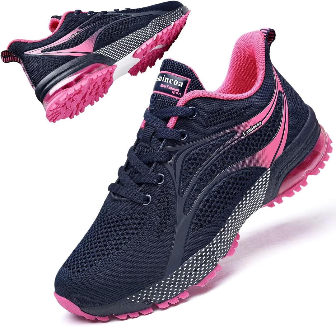 Women's Running Shoes Non Slip Tennis Walking Shoe Women Mesh Cushion Sneakers for Gym Workout Sports (9, Rose)