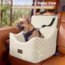 JOEJOY Elevated Dog Car Seat for Small/Medium Dogs up to 35 lbs, Memory Foam Booster Seat with Detachable Washable Cover, Travel-Safe Car Bed with Safety Belts & Storage Pockets, Beige