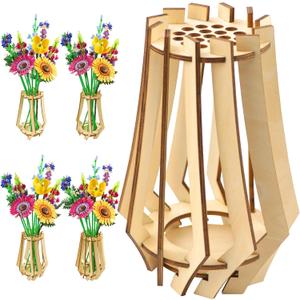 Wooden Vase for Lego Flower Bouquet - Display Stand for Roses, Cherry Blossom, Sunflower, Tulips, Daffodils, Lotus - Gift for Flower Building Set Lovers