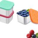 304 Premium Stainless Steel Snack Containers with Silicone Lids, Snackle Box Containers, Easy-Open Leak-Proof Kids for Taking Out for a Picnic, Lunch Box and Travel. (Red Orange Blue-3, 6 OZ)