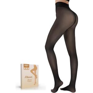 Bebila Fleece Lined Tights Women, Fake Translucent Warm Tights for Winter Sheer Pantyhose Thermal Leggings (Small)