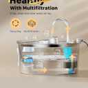 Cat Water Fountain Stainless Steel: 3.2L/108oz Cat Fountain with Water Level Window-Quiet Water Drinking Dispenser Pet Fountain Metal Kitty Spout for Cats with 6 Replacement Filters