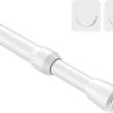 MEXAU 1Pcs Spring Tension Curtain Rod 26-39 inch Spring Tension Rods White Tension Rods Adjustable Spring Rod Extendable Tension Rod For Kitchen, Bathroom, Window, Bookshelf,Closet, White