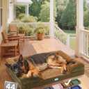 OhGeni Orthopedic Dog Bed Couch Big Cat Sofa for Extra Large Sized Pets with Memory Foam, Machine-Washable Waterproof Removable Cover, Soft Comfortable Fabric, 44-inch (Brown)