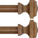 Wooden Curtain Rods for Windows 32-45 inches Curtain Rod Diameter 1 Inch, Wood Decorative Treatment Single Window Curtain Rods - Square Imitation Wood Grain Finial 2 Pack