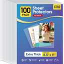 KTRIO No Holes Sheet Protectors 8.5 x 11 Inch Heavy Duty Clear Page Protectors, Plastic Paper Document Sleeves, Letter Size, Top Loading, Acid Free, 100 Pack