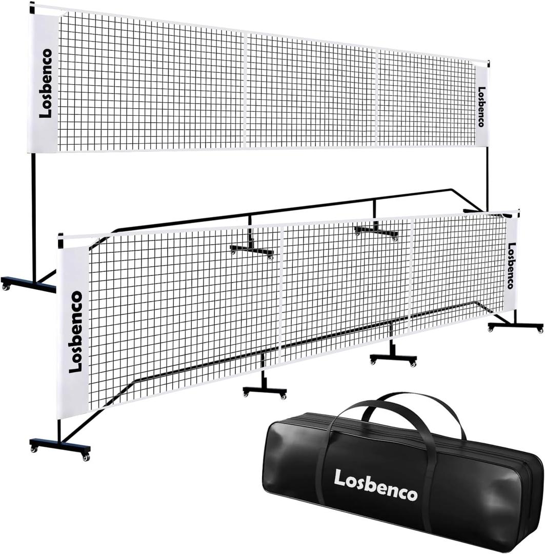 Losbenco Pickleball Net with Wheels Court Lines, Metal Frame & Regulation Size 22FT, 6-in-1 Adjustable Portable Net for Playing Pickleball, Tennis, Volleyball & Soccer Backyard Games