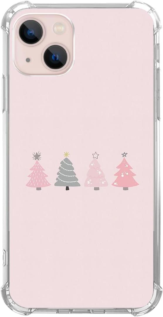 Cute Pink Christmas Tree Case Compatible with iPhone 13, Winter Christmas Case for iPhone 13 for Teens Men and Women, Cool TPU Bumper Phone Case Cover