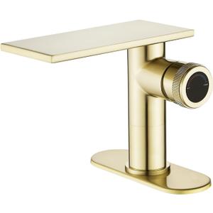 becola Modern Brushed Gold Bathroom FaucetWaterfall Faucet for Bathroom SinkSingle Hole Cold and Hot Basin Mixer TapSingle Handle Vanity Faucet with Adjust Knobs and Deck Plate (low)