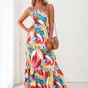 AlvaQ Women's 2025 Summer Sleeveless Floral Print Maxi Dress Strap Square Neck Beach Sun Dress (L)