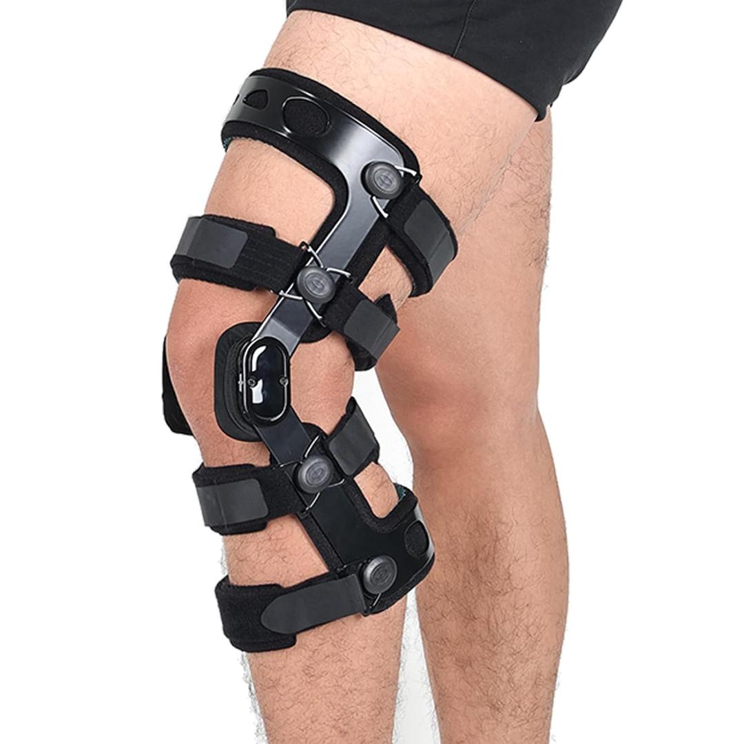 Orthomen Functional ACL Knee Brace for MCL PCL Meniscus Ligament Sports Injuries, Adjustable Hinged ROM Orthopedic Knee Orthosis Fit Men and Women Left, X-Lager (X-Large (Pack of 1))