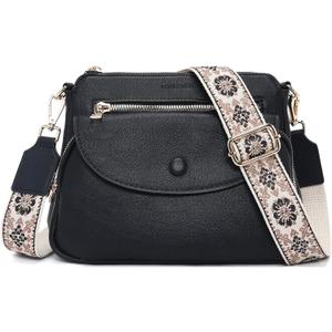 FOXLOVER Quilted Crossbody Bags for Women Vegan Leather Boho Purses Shoulder Handbags with Tassel (Black 01)