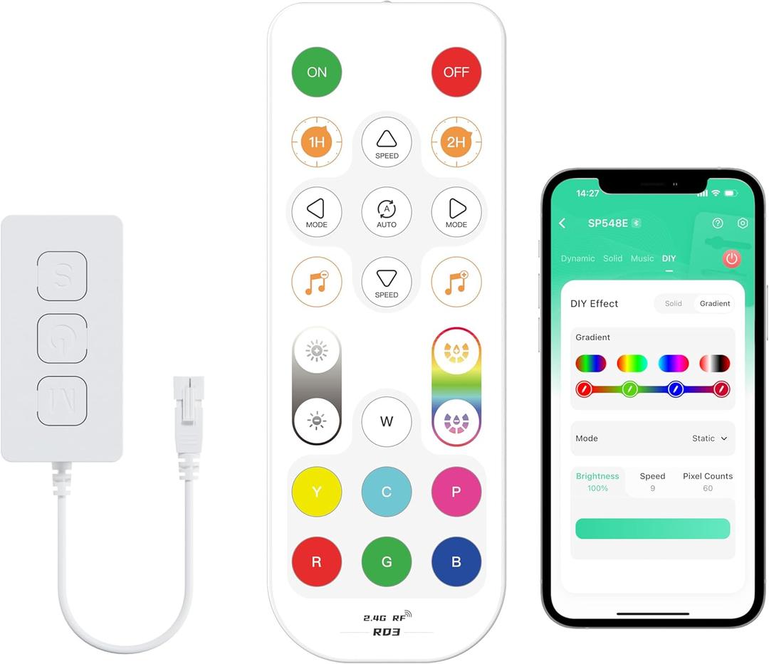 MIWISE Smart LED Controller with APP & RF Remote, Music Sync, Compatible with Alexa/Google, for 5V-24V WS2811 WS2812 SM16703 Addressable Dream Color LED Strip Light