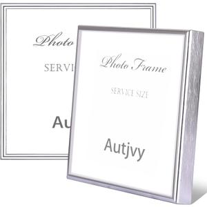 Autjvy 5x5 Picture Frame Silver Brushed Modern Simple Thin Aluminum Metal Photo Frame with HD Real Glass, Display for Tabletop and Wall Collage. (2 Pack)
