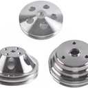3Pcs Chrome Polished Aluminum Power Steering(1 Grooves) & Water Pump(2 Grooves) & Crankshaft Pulley (2 Groove) Kit Compatible with SBC Chevy 265 283 305 327 350 383 400 V8 Long Water Pump