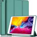 iPad 9.7 Case (2018/2017 Model, 6th/5th Generation), Smart Cover with Pencil Holder and Soft Baby Skin Silicone Back and Full Body Protection, Auto Wake/Sleep Cover (Midnight Green)