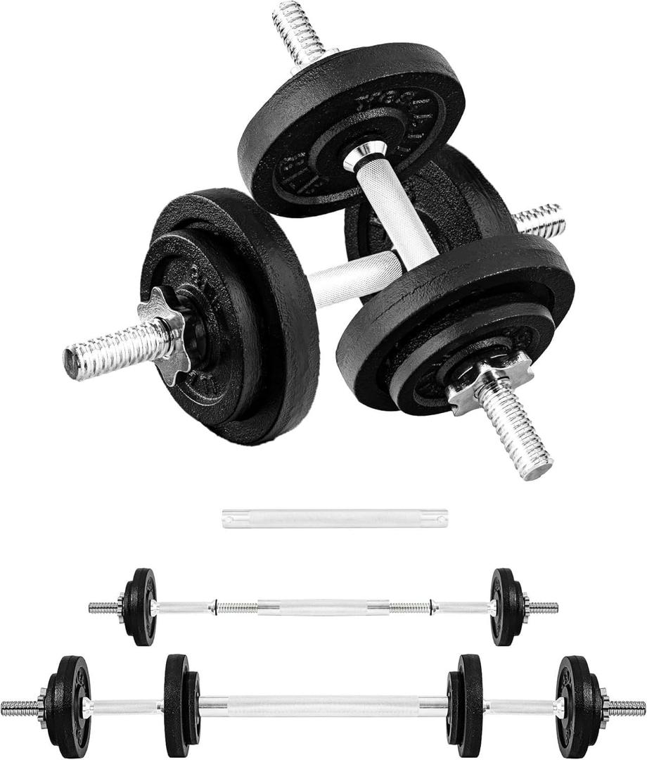 Yes4All Old School Adjustable Dumbbell Set with Weight Plates, Star Lock Collars/Connector, 40lbs to 200lbs Adjustable Weight Plates Set (E. Barbell 50LB or 25LB Dumbbell Pair - Black)