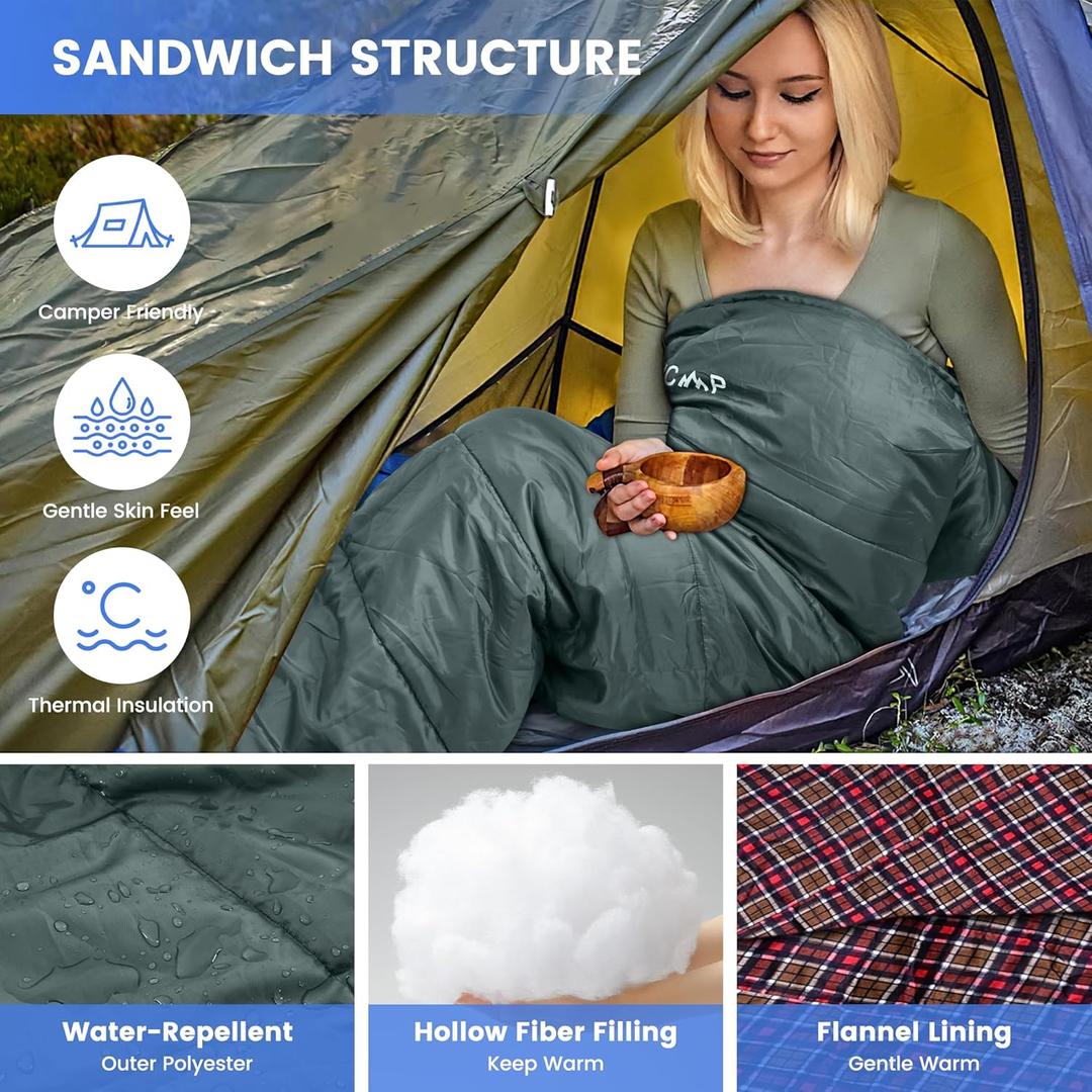 0 Degree Sleeping Bag for Cold Weather,100% Cotton Flannel XXL for Adults Big and Tall Cold Weather Winter Zero Degree Camping,Free Compression Sack 