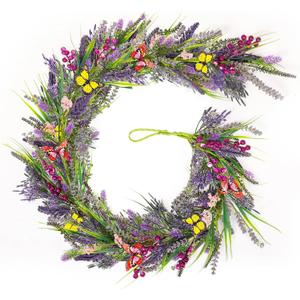 6.5 Ft Artificial Lavender Purple Garland Spring Summer Lavender Wild Flower Butterflies Wreath Swags Vine for Wedding Arch Porch Stair Table Indoor Door Home Mantle Fireplace All Year Decoration