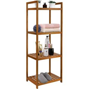 Utoplike Teak Wood Bathroom Shelf Organizer Stand, Standing Shelves Shower Caddy Units, Freestanding 4 Tier Bath Storage for Floor, Kitchen, Office