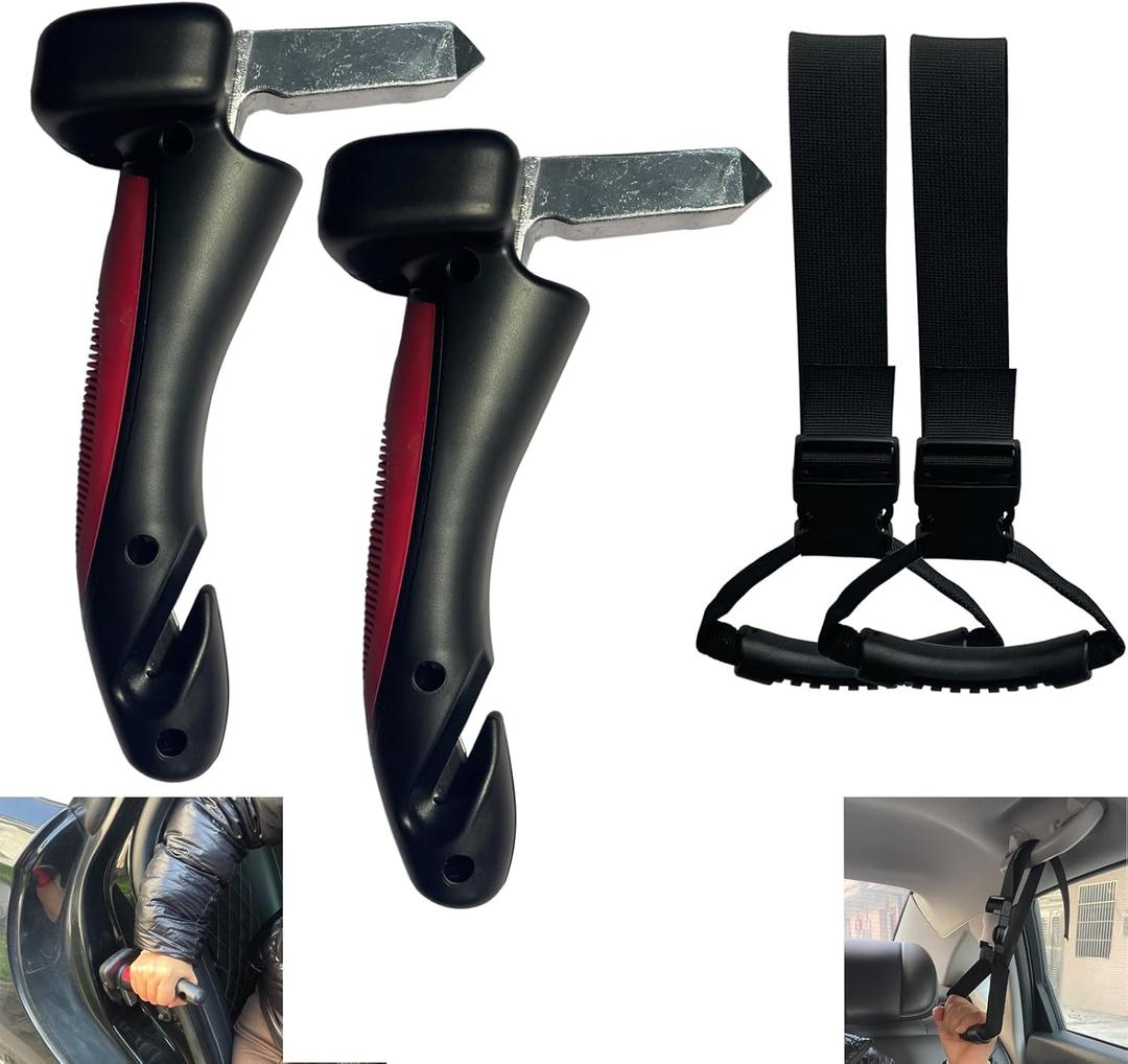 2PCS 4 in 1 Car Door Handle & 2PCS Hand Grab Straps for Elderly, Door Assist Handles Vehicle Support Handles, Multifunction Car Grab Handle, Car Door Latch Handle for Seniors