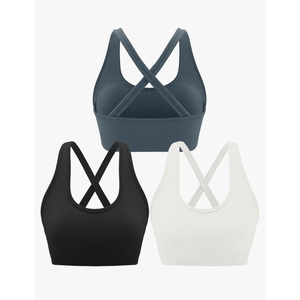 RUNNING GIRL Sports Bra for Women High Support, Criss-Cross Back Padded Strappy Sports Bras Yoga Bra with Removable Cups L, Black, Blue, White