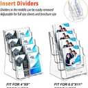Acrylic Brochure Holder 8.5x11 & 4 x9 Inches, Clear 4 Tier Magazine Holder Brochure Display Stand w Removable Divider, Literature Pamphlet Flyer Holder for Wall Mount or Countertop