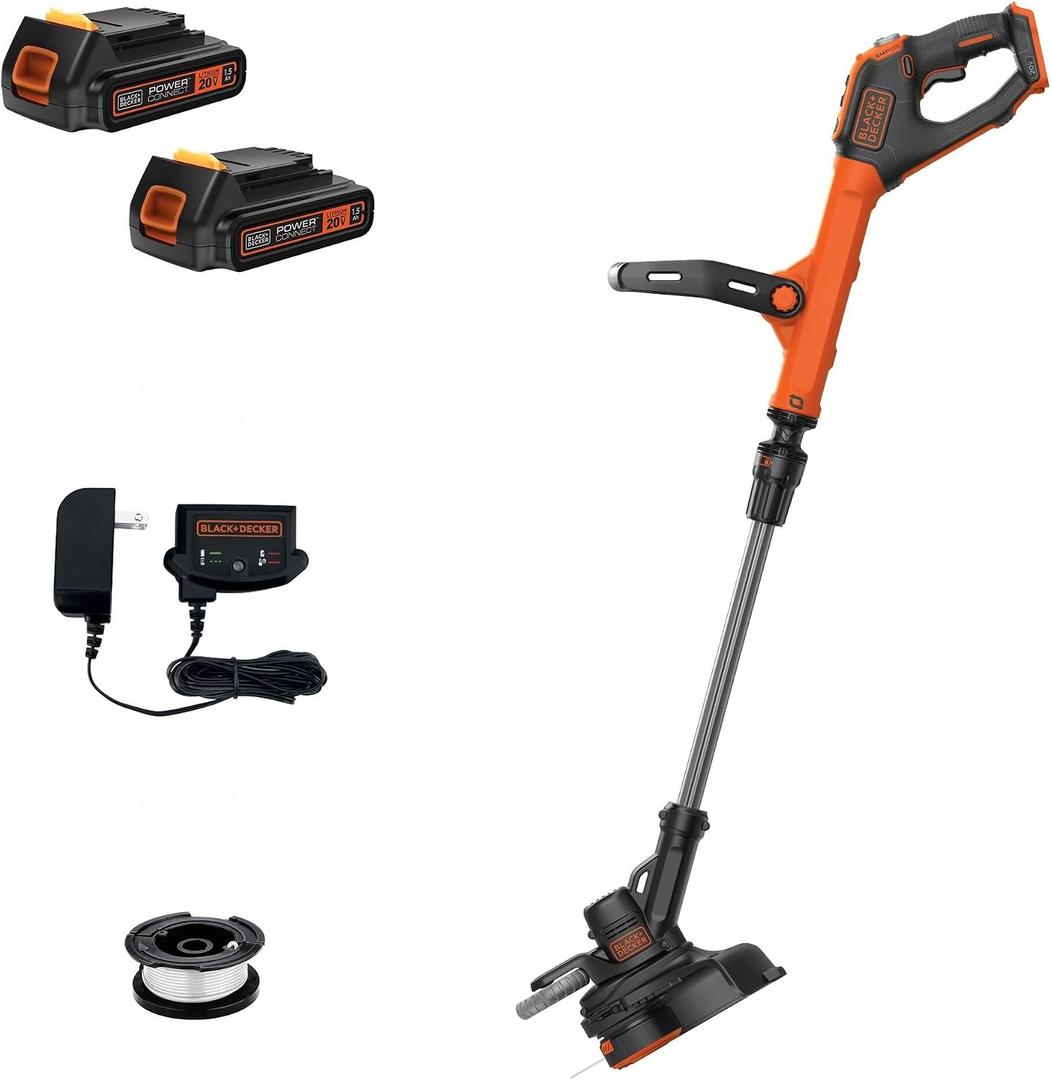 BLACK+DECKER 20V MAX Cordless String Trimmer and Edger, 12 Inch Weed Eater, 2-Speed Control Weed Wacker, 2 Batteries, Charger and Spool Included (LSTE525), One Size
