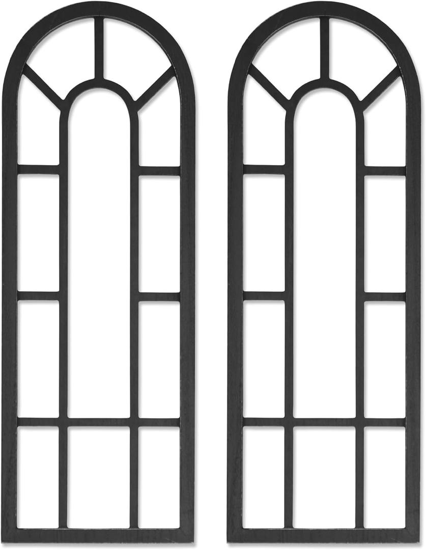 HPC DECOR Rustic Window Frame Wall Decor Set of 2 - Vintage Country Hanging Decor,Modern Farmhouse Window Wall Decor-Arch for Home,Bedroom,Living Room,Kitchen Decoration Black.