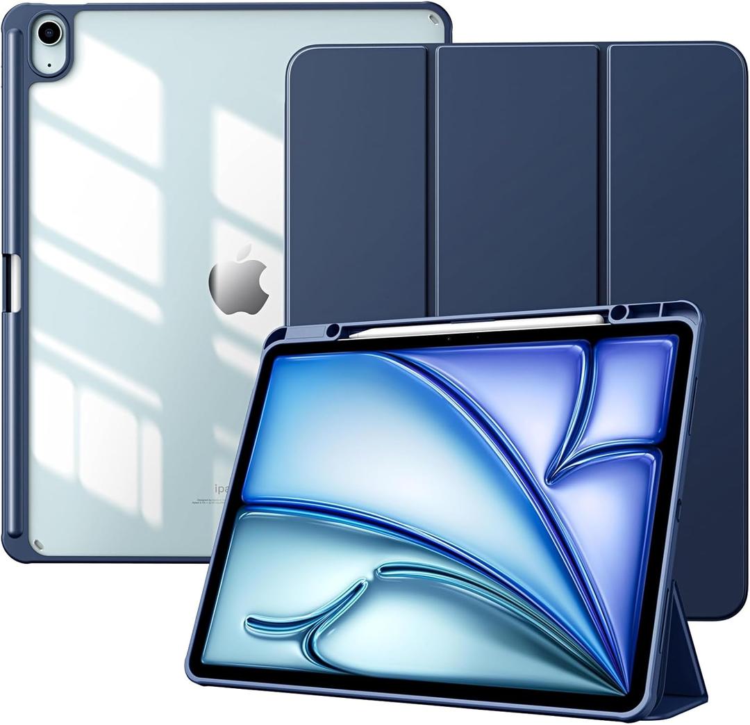 TiMOVO Case for New iPad Air 13 inch (M3/M2-2025/2024) with Pencil Holder, Slim Stand Protective Cover with Clear Transparent Back Shell for iPad Air 13 inch, Auto Wake/Sleep, Navy Blue