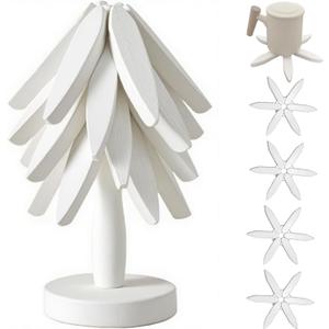 Natural Foldable Black Walnut Wooden Trivet Set - 4 Trivets + 1 Stand for Hot Dishes, Pot, Bowl, Teapot, Hot Pot Holders (White )