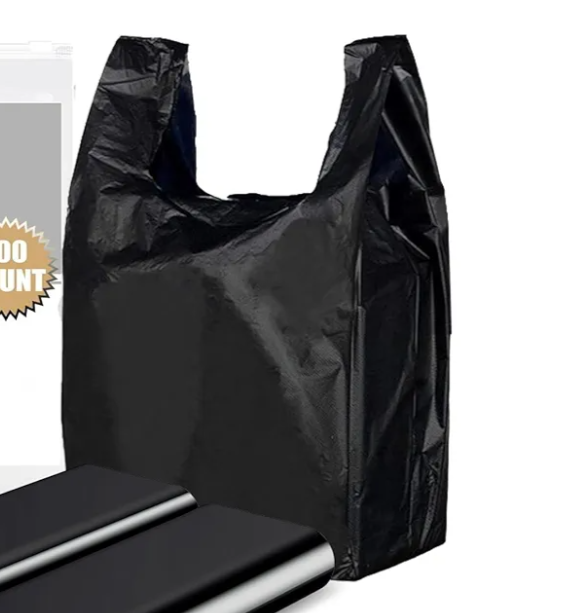 Lemecoo Large Plastic T-Shirt Bags with Handles, 100 Count 21 Inch x 13.7 Inch Grocery Shopping Bags, Heavy Duty Grocery Bags for Merchandise Retail, Small Business and Home Use Black