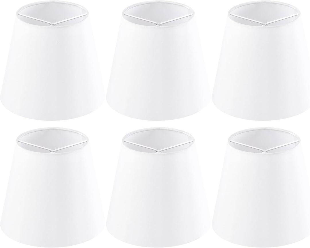 Set of 6 Pure White Chandelier Lamp Shades,4" Top x 6" Bottom x 5" Height (Clip on Bulb) Small Lamp Shades, Faux Silk Fabric Lamp Shade for Desk Lamp Wall Lamp Replacement Lampshade by GO&SO
