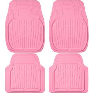 CAR PASS 4 Piece Leather Car Floor Mats -3D Cute Girly Waterproof All Weather Car Mat Full Set, Universal Trim to Fit & Anti-Slip Burr Bottom & Light Easy Clean for SUV Truck Auto Sedan Van(Pink)
