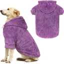 Dog Sweaters for Large Dogs,Dog Hoodie,Warm Fuzzy Fleece Sweatshirt with Hood & Pocket,Leash Hole,Cozy Cold Weather Pet Clothes Sweater Hoodie for Large Dogs(Purple,2XL) (2XL: 35-55lbs)