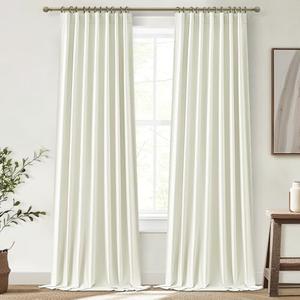 QJmydeco Ivory White 84 Inch Blackout Curtains for Bedroom/Living Room Darkening, Linen Drapes 84 Inches Long Rod Pocket Heat Blocking Window Curtain Bohemian Pleated Back tab Track Burg(50"x84"x2)