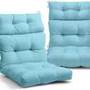 EAGLE PEAK Tufted Outdoor/Indoor High Back Patio Chair Cushions, Set of 2, 46'' x 22'', Aqua Blue