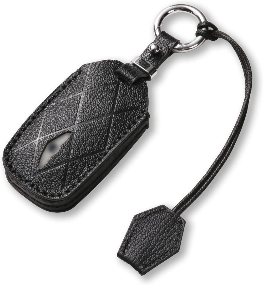 Genuine Leather Key Fob Cover Compatible with Genesis GV70 GV80 G80 2024 2025, Genesis G90 2022 2023 2024 2025, Keyless Fob Case with Keychain & Lanyard for Genesis Key Fob (7 Buttons, Black)