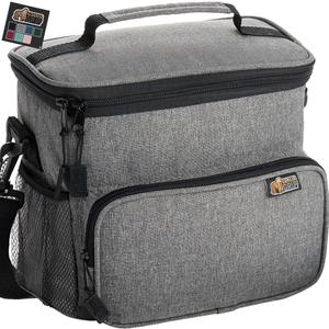 GORILLA GRIP Reusable Insulated Lunch Box Bag for Women Men, Large Leakproof Soft Cooler Bags, Multiple Compartments, Mesh Pockets, Adjustable Strap, Food Tote Keeps Drinks Cold, 8L, 10x9, Light Gray
