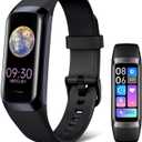 Fitness Tracker, 24/7 Heart Rate Blood Oxygen Blood Pressure Body Temp Monitor Sleep Calorie Tracker with 1.1" AMOLED Touch Color Screen Pedometer Smart Watch Waterproof for Women Men (Black)