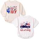 2 PCS 4th of July Baby Romper Patriotic Outfit, My First 4th of July Romper for Baby Boy Girl Independence Day (12-18 Months, Muticolor)