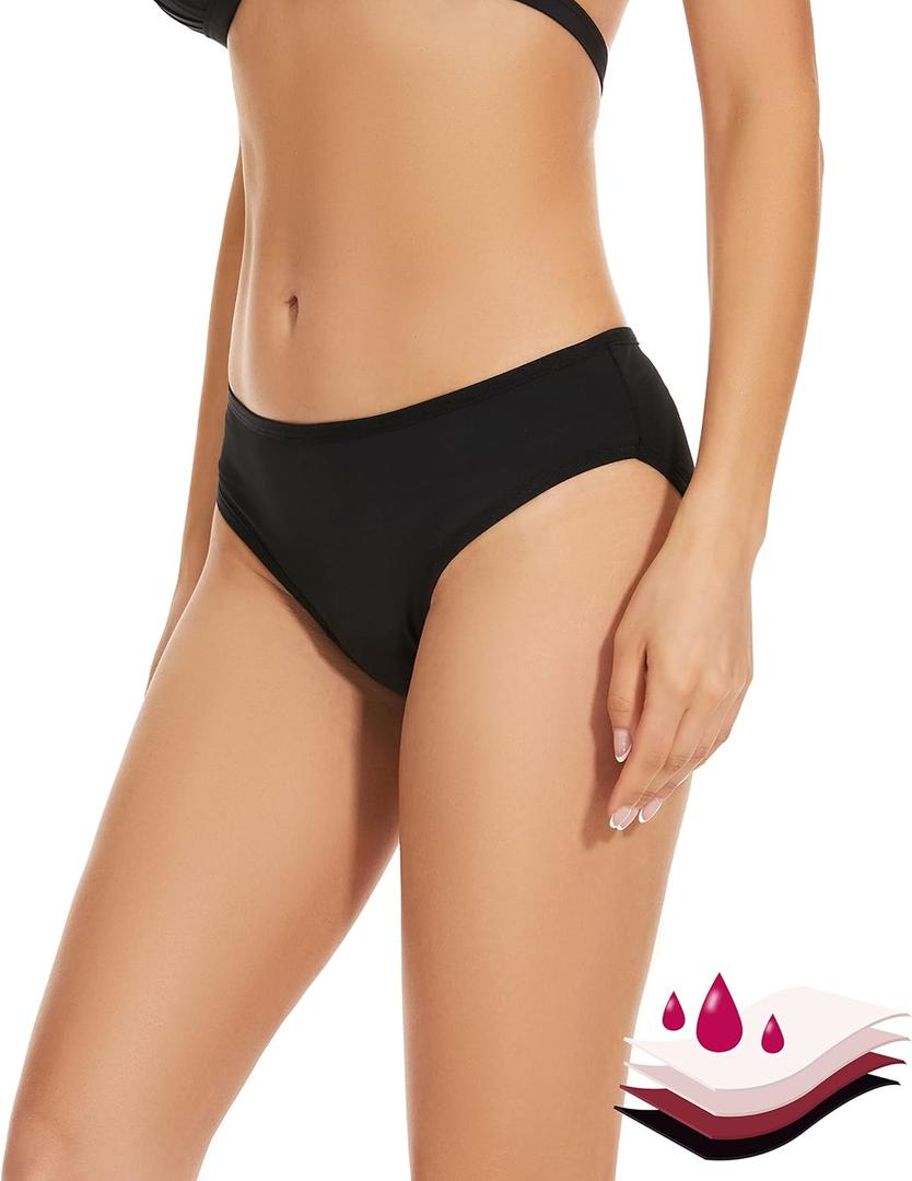 OVRUNS Period Swimwear Bikini Menstrual Leakproof Swim Bottoms Waterproof UV 50+ Light Flow for Teens Girls Women (Black, XS)