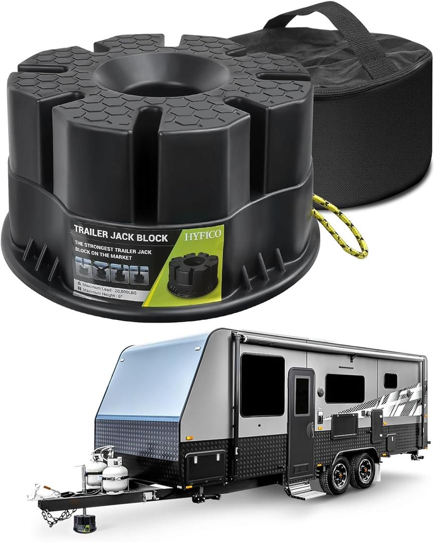Trailer Jack Block - RV Leveling Blocks for Travel Trailers Wheels and Any Jack, 20,000 lbs RV Jack Blocks with Bag, Camper Universal Compatibility & Convenient Storage 1 Pack