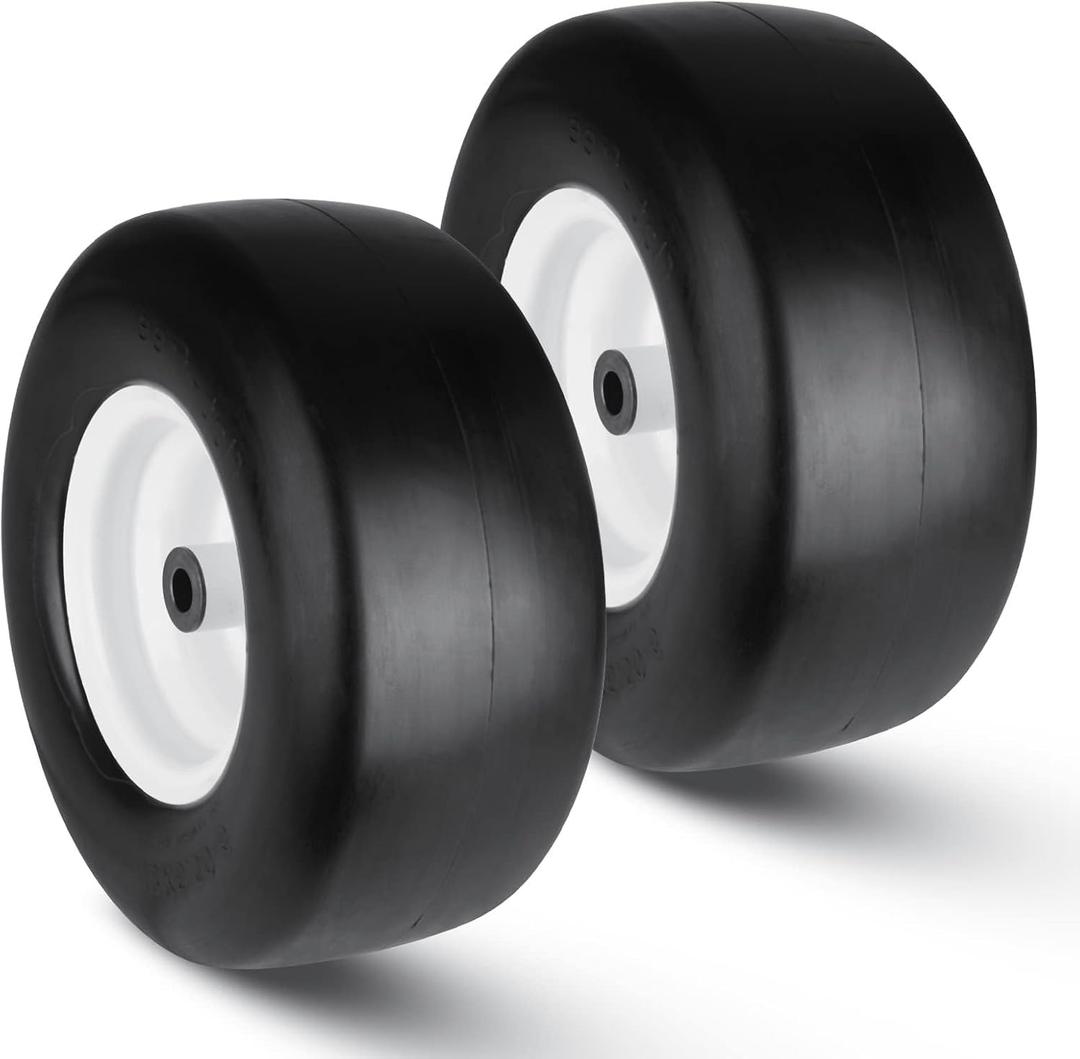13x6.50-6 Lawn Mower Tires Flat Free with 5/8" Bearing, 13x6.5-6 Zero Turn Mower Front Tires, 13x6.5-6 Solid Rubber Riding Lawn Mower Front Tire and Wheel, 4"-7.1" Centered Hub (2 Pack)