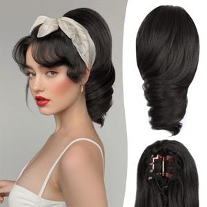 12 Inch Short Ponytail Extension - Soft Curly Pony Tails Hair Extensions, Claw Clip Ponytail Extension, Natural Short Hair Extensions Ponytail, Synthetic Hair Pieces for Women (Color: Black Brown)