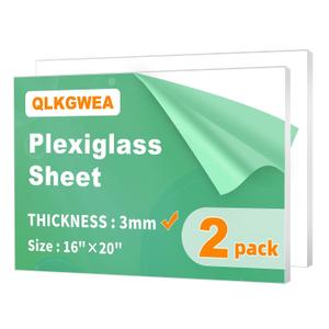 16X20 Plexiglass Sheets 1/8” Thick,3mm Clear Acrylic Sheet 2 Pack