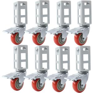 8PCS Storage Rack Caster Wheels,3" Heavy Duty Casters with Brake,Ball Bearing,Storage Shelf Accessories Fit for Boltless Self Locking Shelving Racks,500 Lb Max Total Capacity(Red)